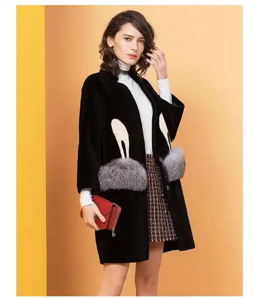 爱迪丹顿女装皮衣专场活力黑色清新减龄羊毛外套sm6498970-10_唯品会