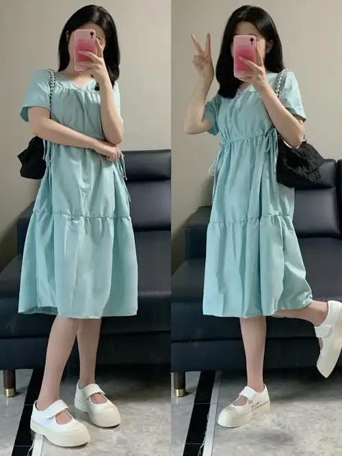 早安泡泡定制女鞋#绿色裙子#薄荷绿裙子#赵露思同款鞋#初恋感穿搭