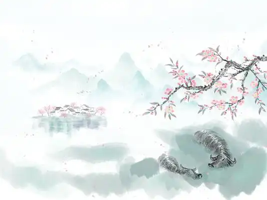 彩色手绘原创古风中国风水墨山水江南古镇房子房屋png素材