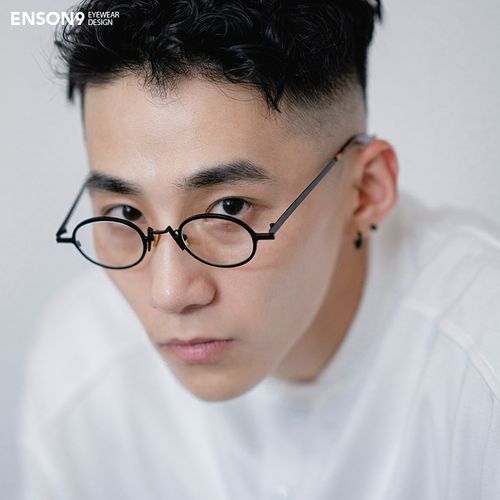 enson9日系复古小众黑框眼镜男款金属椭圆宽边眼镜架