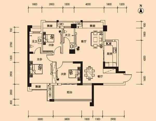 百纳广场三房两厅户型图