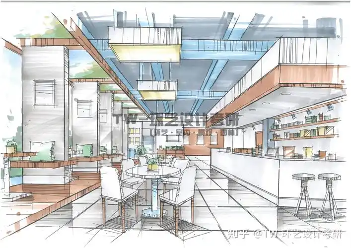 环艺室内手绘主题餐饮空间马克笔塑造步骤展示