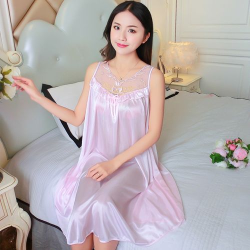 夏天网红睡衣女大码纯色冰丝胖mm 200斤超薄款网纱背心式吊带睡裙