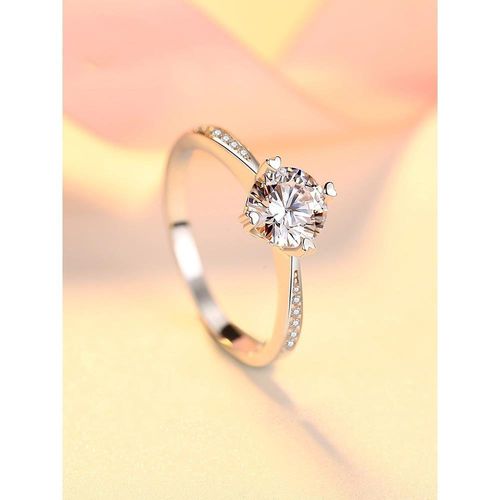 韩版时尚简约戒指女925纯银爱心四爪仿钻石戒指女结婚一克拉饰品