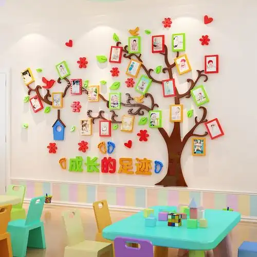 成长的足迹s照片树墙贴纸儿童房装饰3d立体墙贴画幼儿园文化墙布