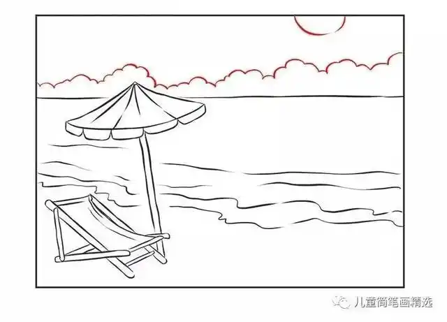 儿童简笔画-教你绘画简单的海滩风景画