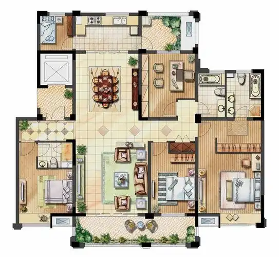 保利香槟国际-五居室-194.00平米-户型图装修效果图