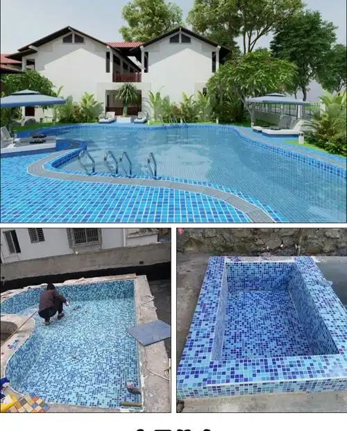 游泳池玻璃马赛克鱼池水池瓷砖蓝白色防滑阳台天花板室内户外墙砖 318
