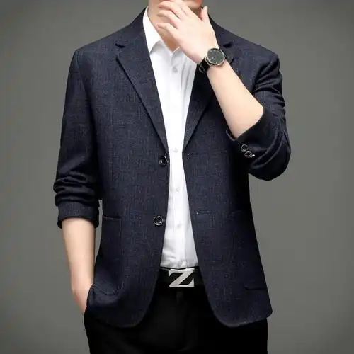 2022新款高档西装中年男士休闲羊毛单西服爸爸装高端外套批代发