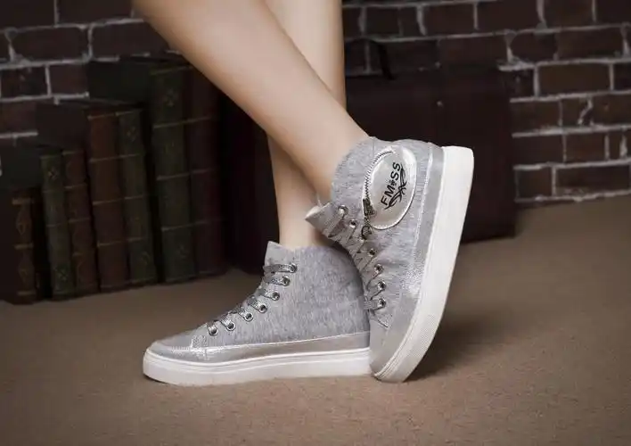 高帮板鞋女 韩版潮流春秋休闲鞋 平底时尚运动鞋系带帆布鞋-「单鞋」-