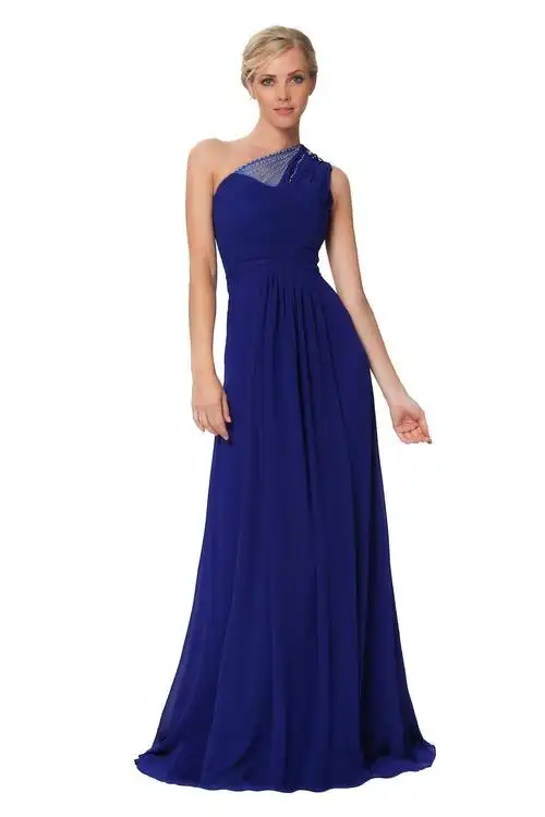 lanico 兰妮蔻 2013新款 单肩精致串珠收腰长款修身浅宝蓝色晚礼服