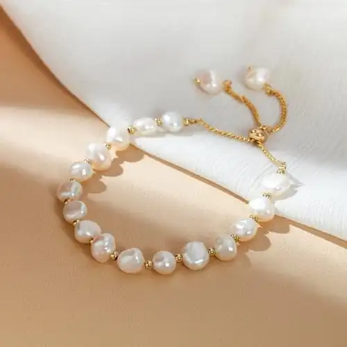 渐变珍珠手链手工彩珠天然淡水巴洛克编织手饰手链