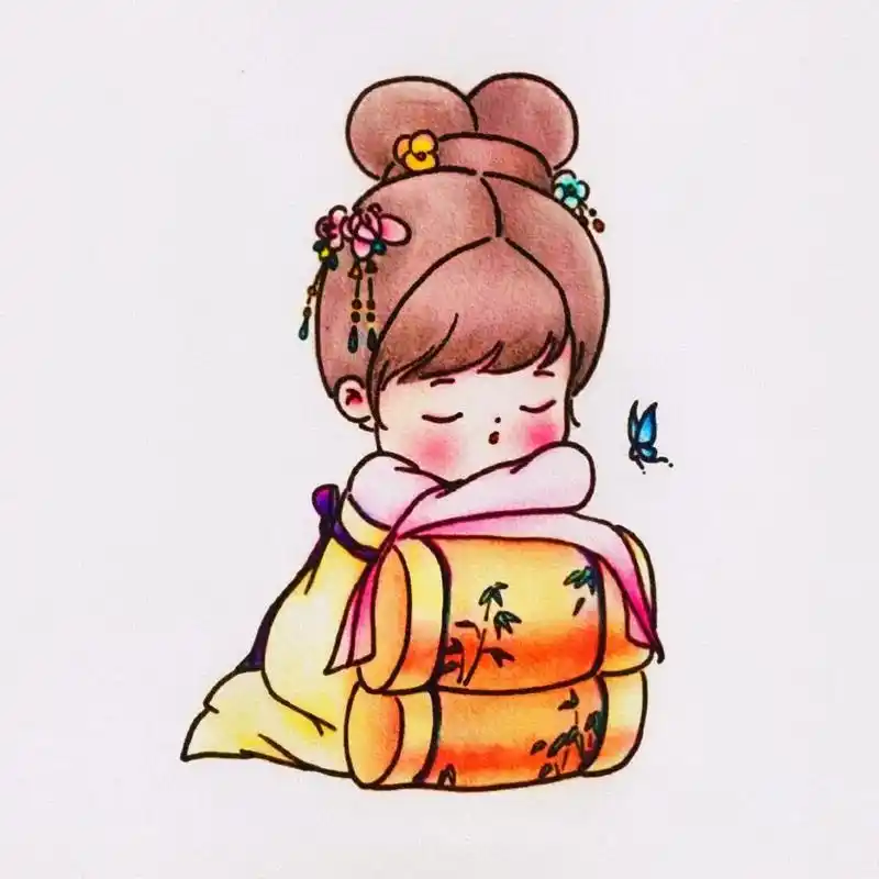 可爱懒散的古风女孩简笔画教程 #简笔画 #q版人物 #简