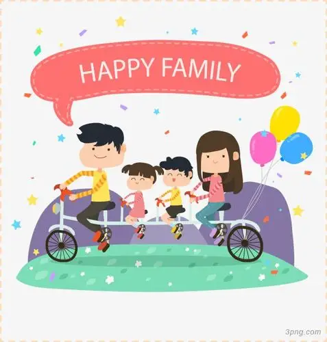一家四口骑行png素材透明免抠图片动植人物