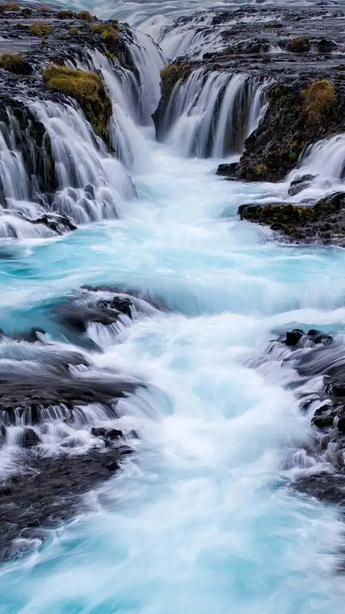 蓝色瀑布,锁屏图片,高清手机壁纸,风景-回车桌面