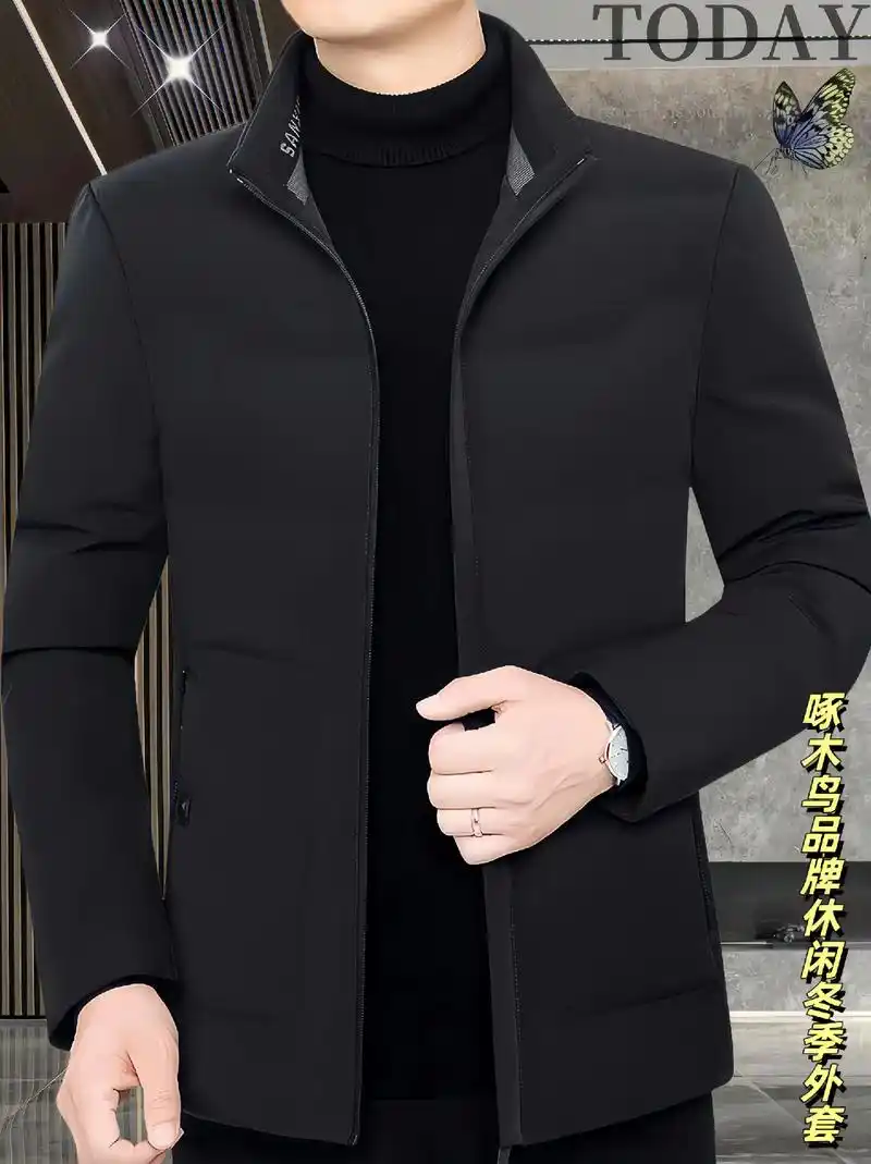啄木鸟高档男士羽绒服男短款立领中年男士鸭绒服休闲冬季外套男装