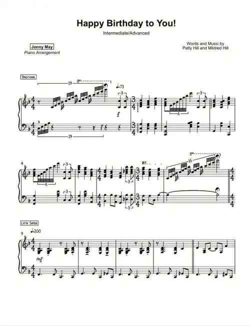 生日快乐爵士风格免费钢琴谱