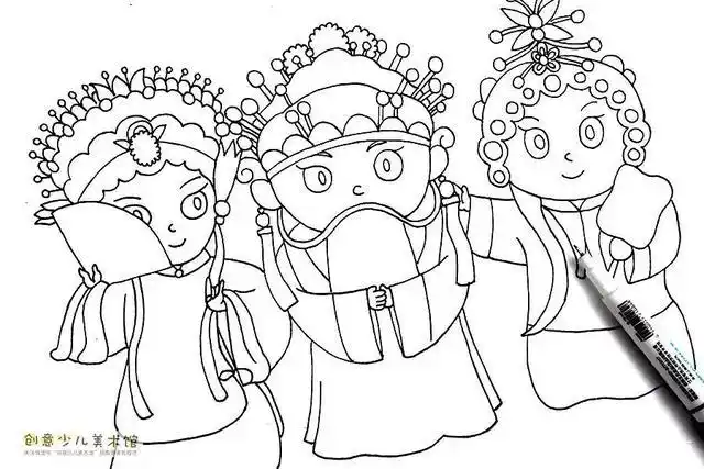 儿童画教程|趣味线描 卡通国粹——萌萌哒的京剧人物画!