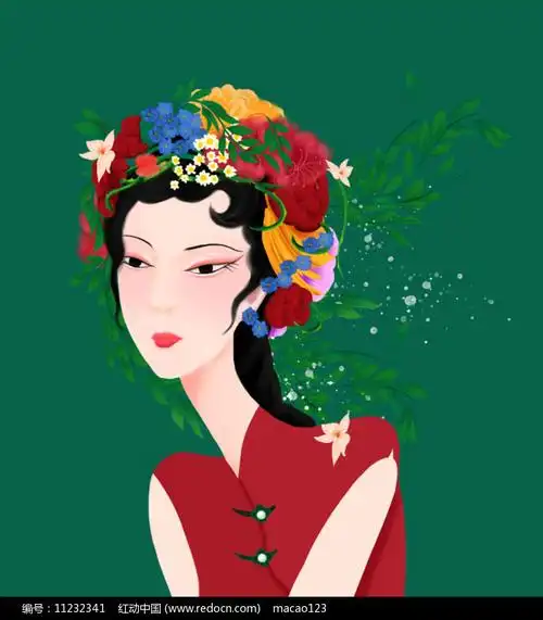 原创手绘插画设计民国风女人图片