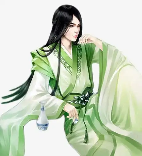 绿衣喝酒帅气古风手绘男子