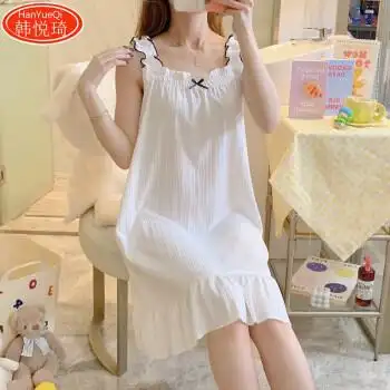 夏季睡裙女夏天吊带宽松家居服纯色棉质女孩性感睡衣舒适 xy629白色 m