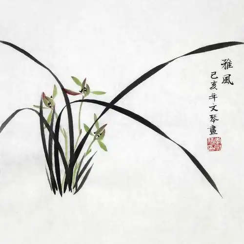 李文琴纯手绘国画兰花写意花鸟斗方小品画心作品餐厅走道书房字画