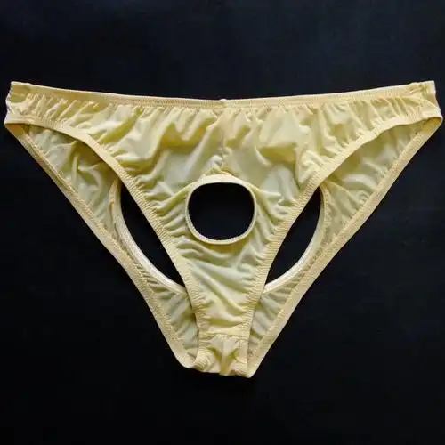 男士性感三角裤低腰透明开裆露pp镂空gay小受冰丝青年情趣内裤白色m