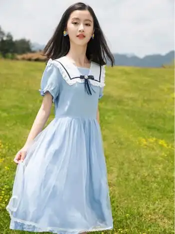 汤灵鼠女大童连衣裙夏装网红新款儿童洋气12岁学生女孩夏季女童夏天