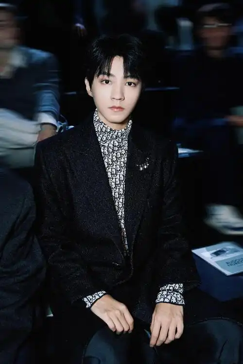 王俊凯dior 2024冬季男装看秀造型,羊毛大衣搭配高领打底