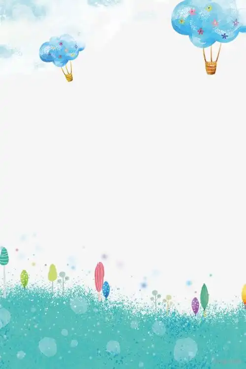 春季手绘草地与热气球装饰边框