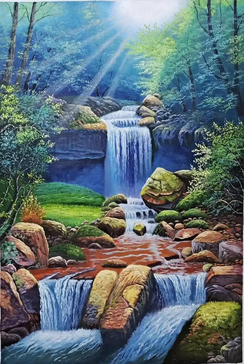 手绘油画 #风景画 #山水如画 #想画就画 #带你走进画里 - 抖音