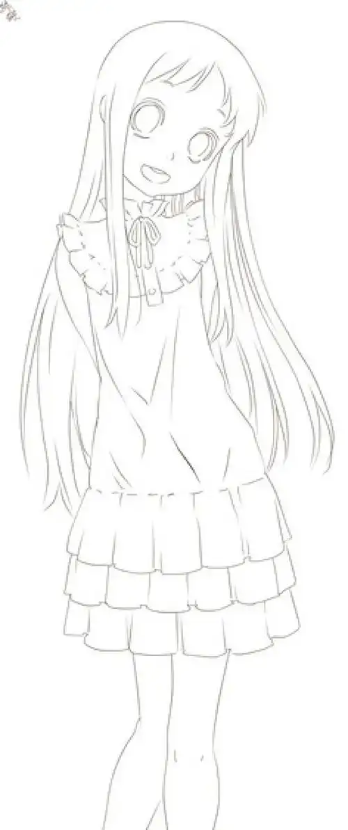 动漫少女全身素描绘画图片