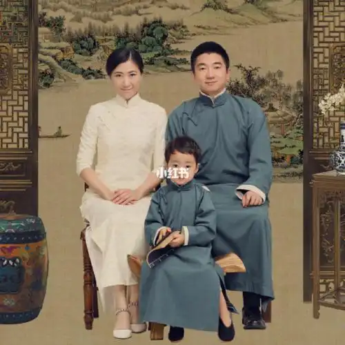 邓超孙俪全家福终于找到了,中国风全家福.工笔画全家福