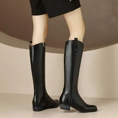 格瑞迪欧牛皮长筒靴过膝潮百搭加绒平底骑士靴色高筒长靴d10