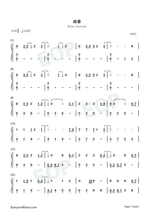 雨幕c调简单版新天龙八部主题曲双手简谱预览1