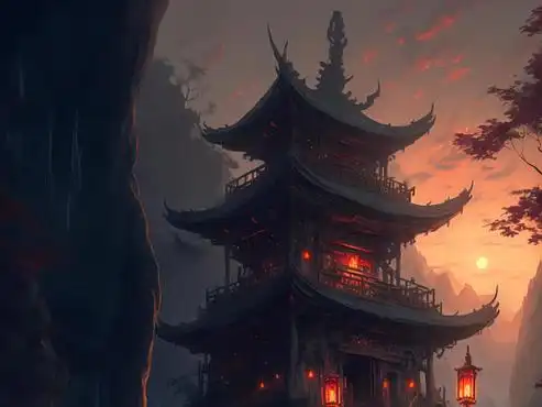 中国风古楼插画原创板绘手绘水彩古风绘画