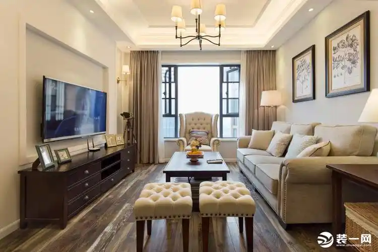 红树林89平方三居室美式风格客厅装修效果图