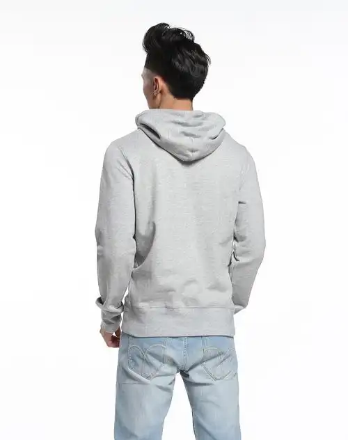 男款麻灰色上海城市印图长袖连帽卫衣