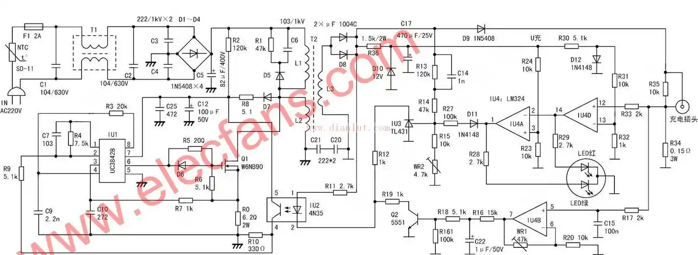ka3842组成的电动车充电器电路图
