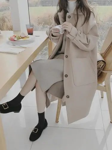 米色毛呢外套 strong>女 /strong> strong>长款 /strong> strong>过膝