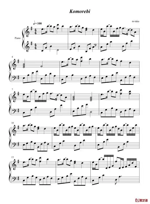 komorebi钢琴谱mtaku抖音神曲叶隙间散落的光