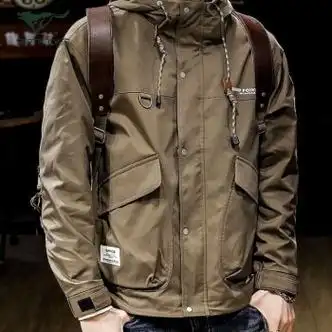 七匹狼septwolves加绒加厚复古外穿连帽工装冲锋衣外套男秋冬大码战术