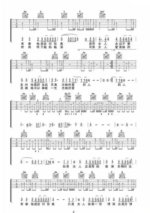 梁静茹问吉他谱c调吉他弹唱谱