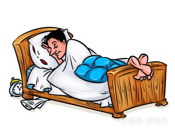 男人在床上的插图卡通睡着了