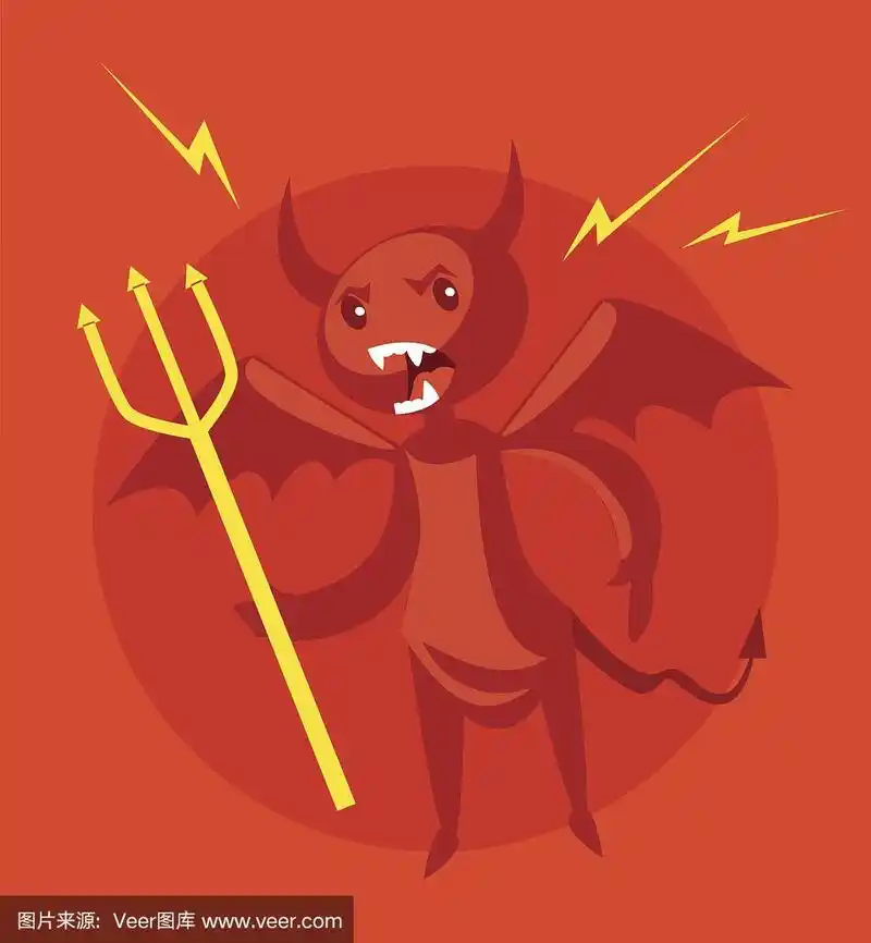 愤怒的恶魔.矢量平面卡通插图