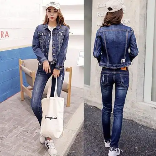秋季牛仔套装女装韩版修身冬天百搭个生时尚休闲外衣服裤子春