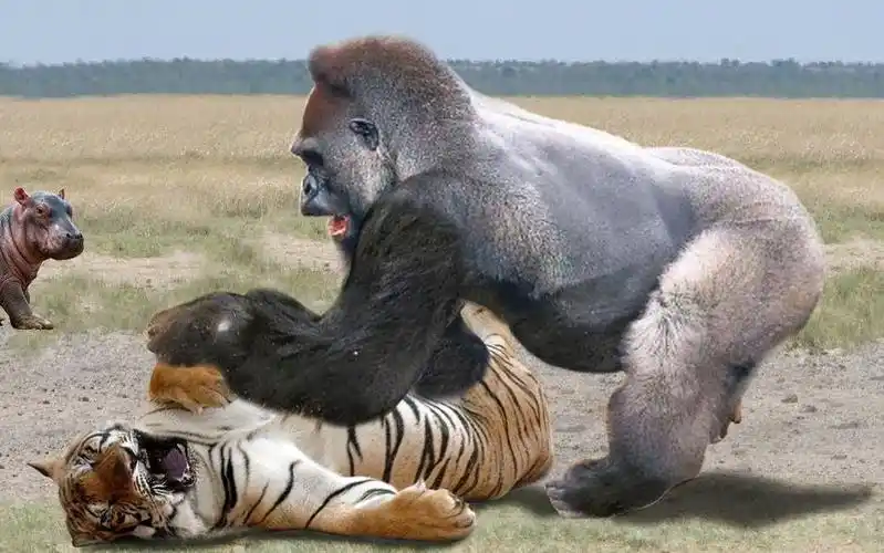 银背大猩猩能和老虎一较高低吗?网友:能逃生就不错了,一起看看