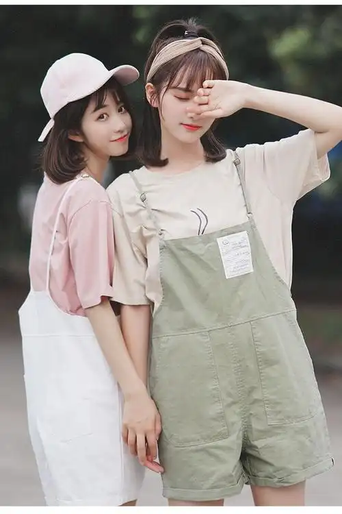 迪悠夏季新款韩版闺蜜装宽松休闲女背带裤短裤清新文艺百搭学生-tmall