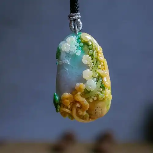 锦玉天然翡翠挂件花鸟俏雕黄绿冰绿冰xxp2488颈饰