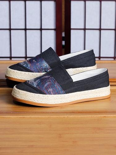 夏季新款男生布鞋懒人鞋一脚蹬亚麻透气复古软底休闲布鞋复古国潮